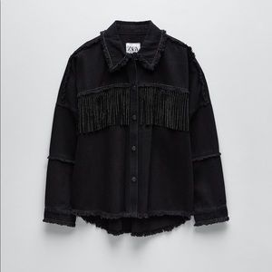 Black Denim Zara Jacket with Fringe